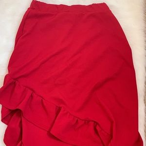 Red asymmetrical ruffle skirt